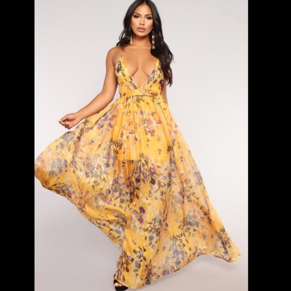 Yellow Floral Maxi Dress NWT